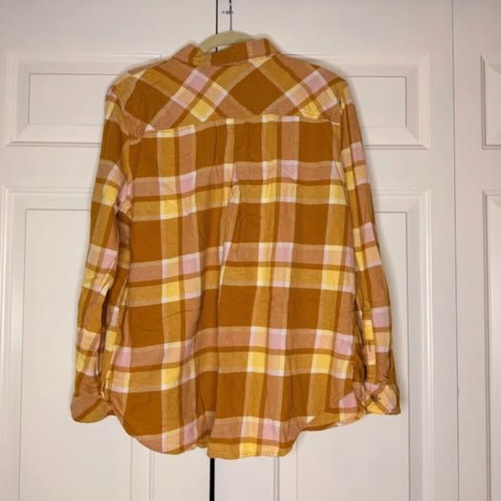 Sonoma Goods For Life XL Mustard Pink Plaid Flannel Boyfriend Shirt - Picture 4 of 5